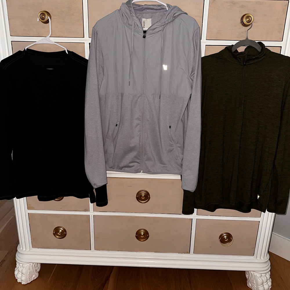 Vuori Men’s Size Largee. 1 jacket, 1 pullover and 1 LS Shirt